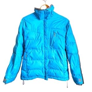 Avalanche Neon Blue Feather & Down Athletic Puffer Winter Jacket Extra-Small